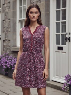GAP Sleeveless Floral Mini Dress with Subtle Button Front Detail
